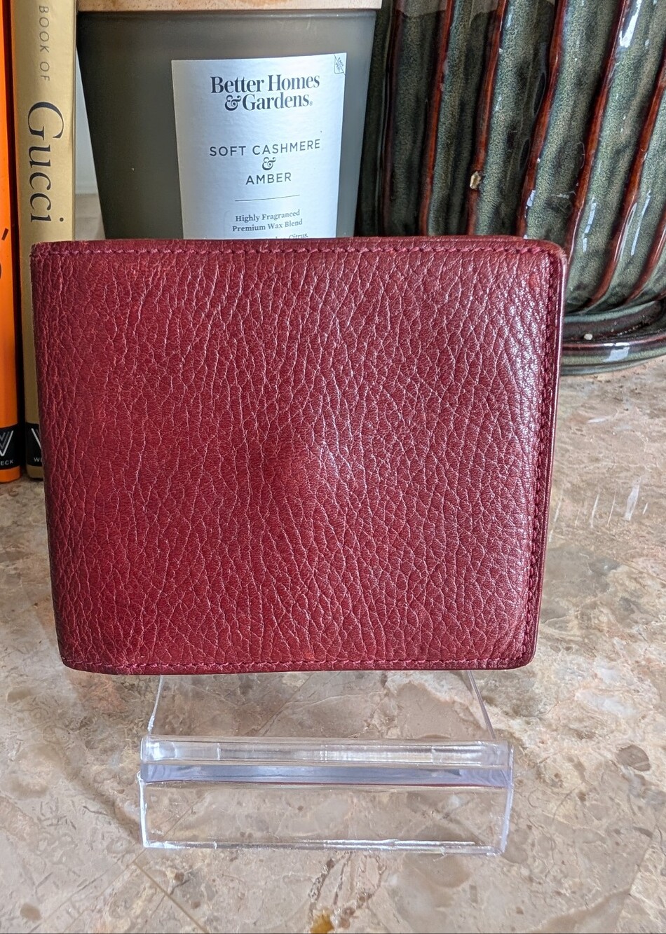 Burberry Men's Card Holder Bifold Wallet - Burgundy Leather - Picture 2 of 9